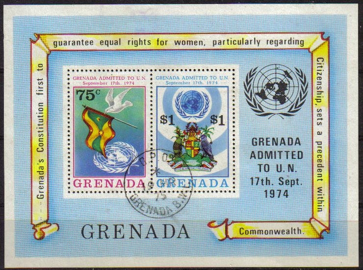 z vendido Grenada 1975 Scott B41 Sello * HB Admisión en la Onu 17/09/1974 Matasello de favor Preobliterado XF Granada Preobliteré Matasello de favor Preobliterado